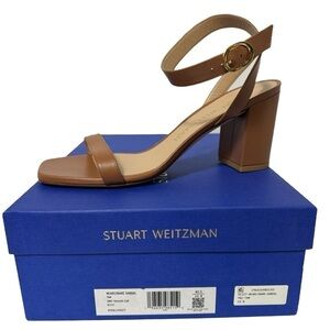 NIB Stuart Weitzman Nearlybare Tan Brown Smooth Calf Leather Sandals Size 10